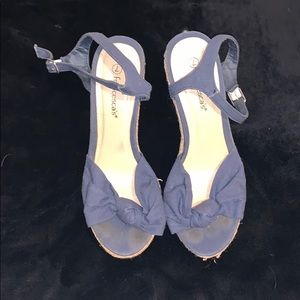 Wedges with blue ties